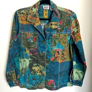 Chico’s Asian Dragon Printed Shirt Jacket sz Med EUC